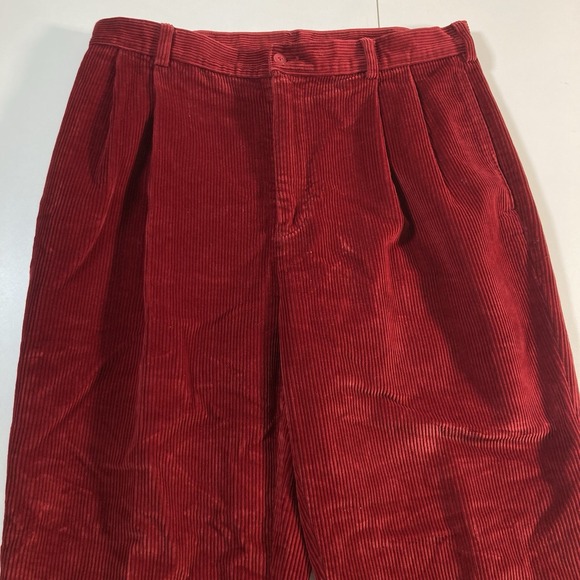 Vintage Jos. A Bank Corduroy Pants 35x30 Red Thick Wale Pleated Cuffed 90s Y2K - Picture 1 of 8